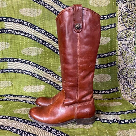 Frye Melissa Cognac Vintage Leather Riding Boots Size 6.5 - Picture 5 of 16